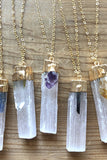 Amethyst + Selenite Healing Crystal Necklace - Jessica Matrasko Jewelry